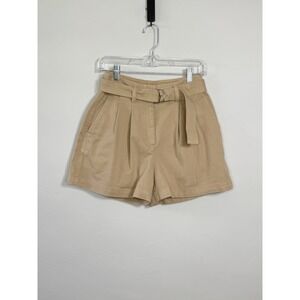 The Group Babaton Shorts Size 2 Tan Pleated High Rise Twill Safari Belted Preppy